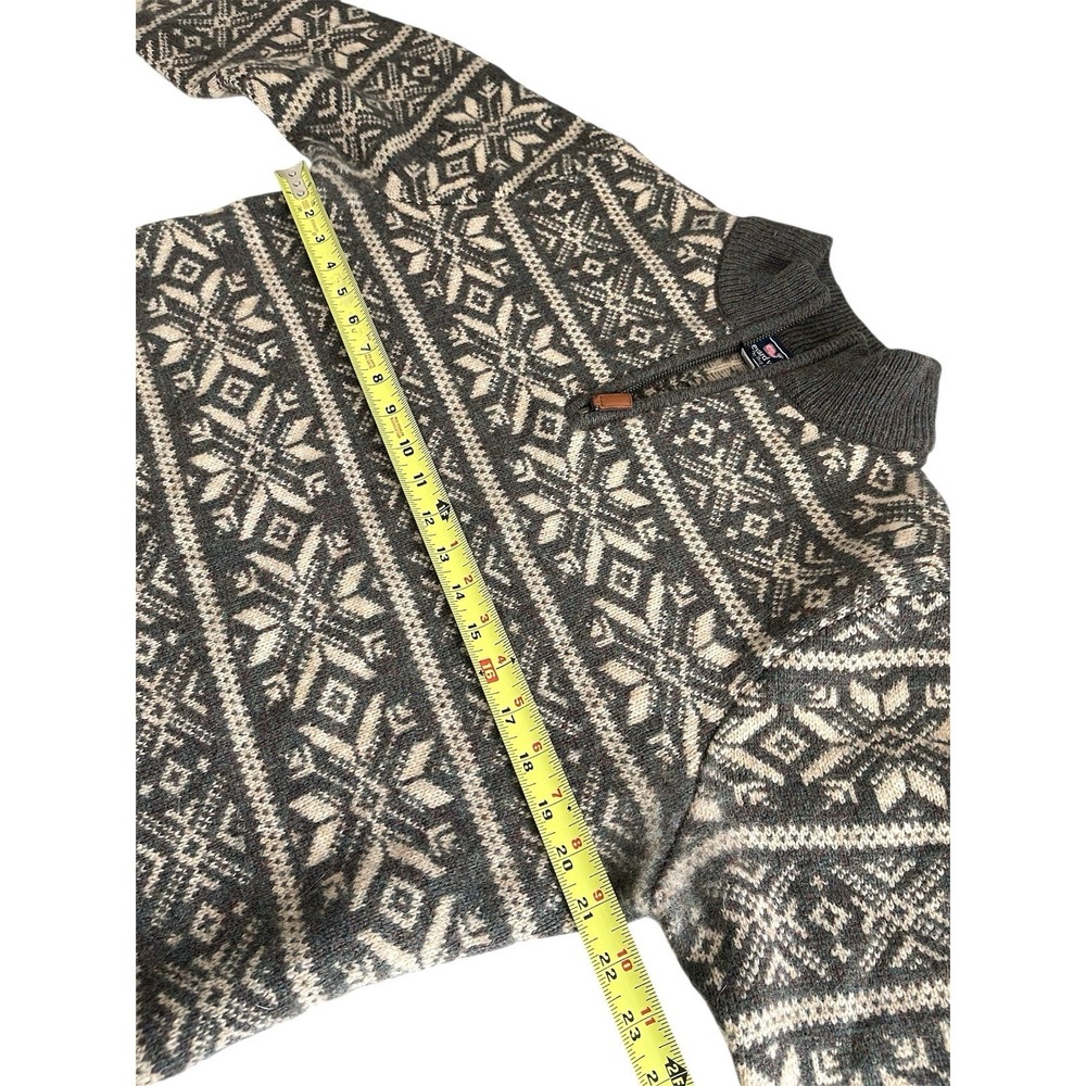 Men's Vineyard Vines Fair Isle 1/4 zip Shetland Grey Wool Sweater Nordic Ski M - Picture 9 of 12